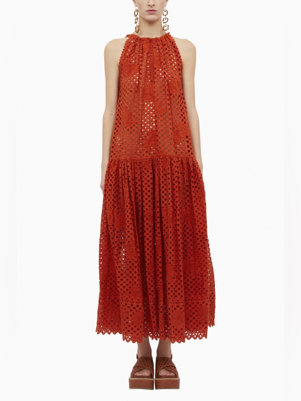 Ulla Johnson Stella Maxi Dress Terracotta Size 0 NEW Eyelet Floral Appliqués‎